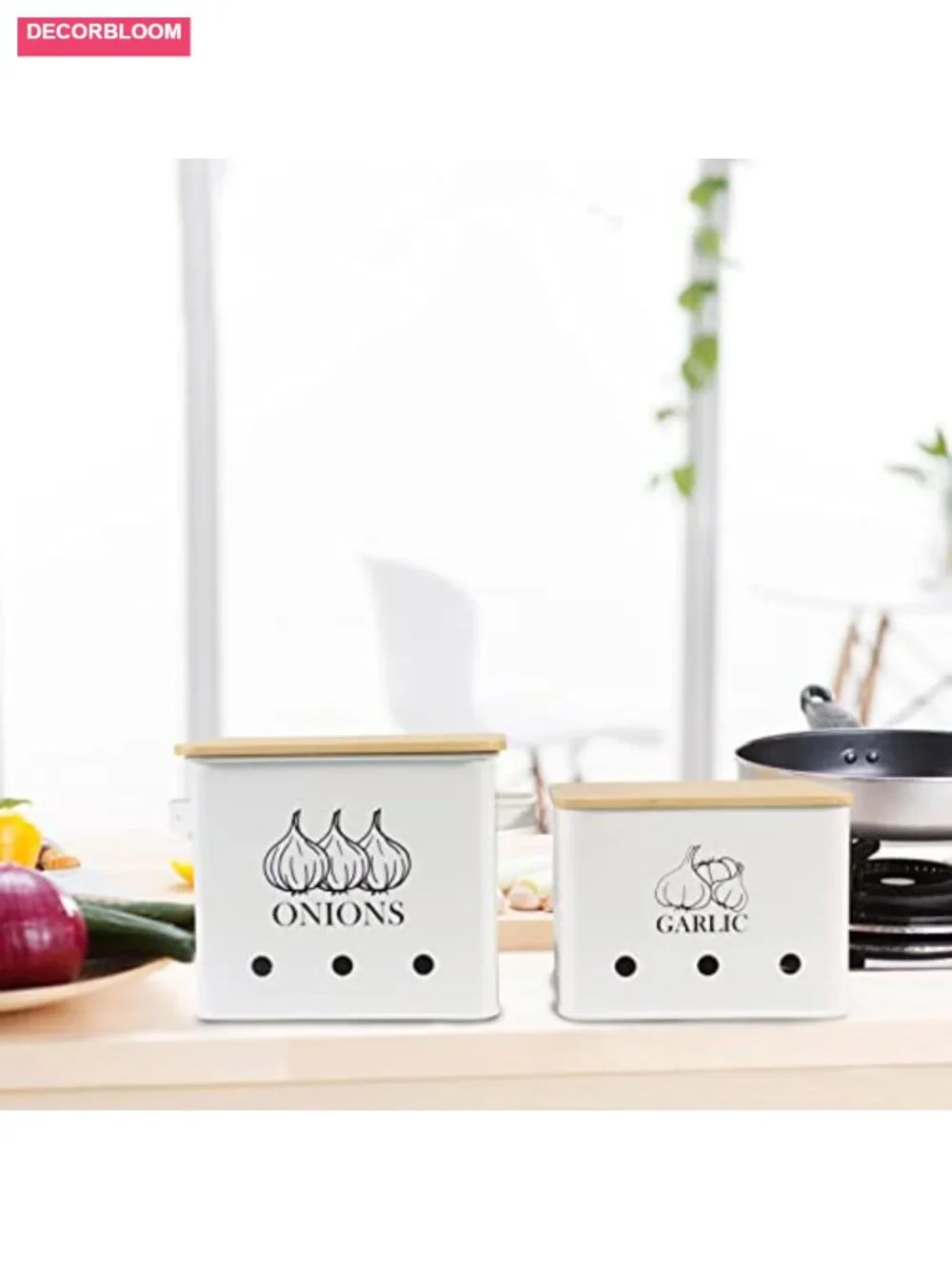 Kitchen Storage Canisters Set of 2, Onion Garlic Vegetable Storage Tins with